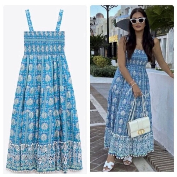 Zara Printed Embroidered Dress Ruffles Size XS - Picture 1 of 8